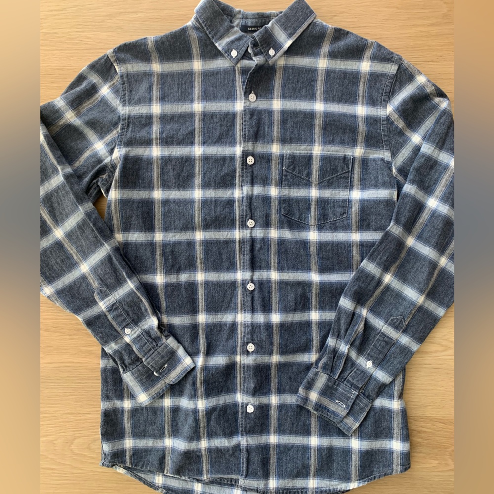 Lucky Brand Men's Long Sleeve Button Thick Plaid Blue Classic Fit Shirt Medium